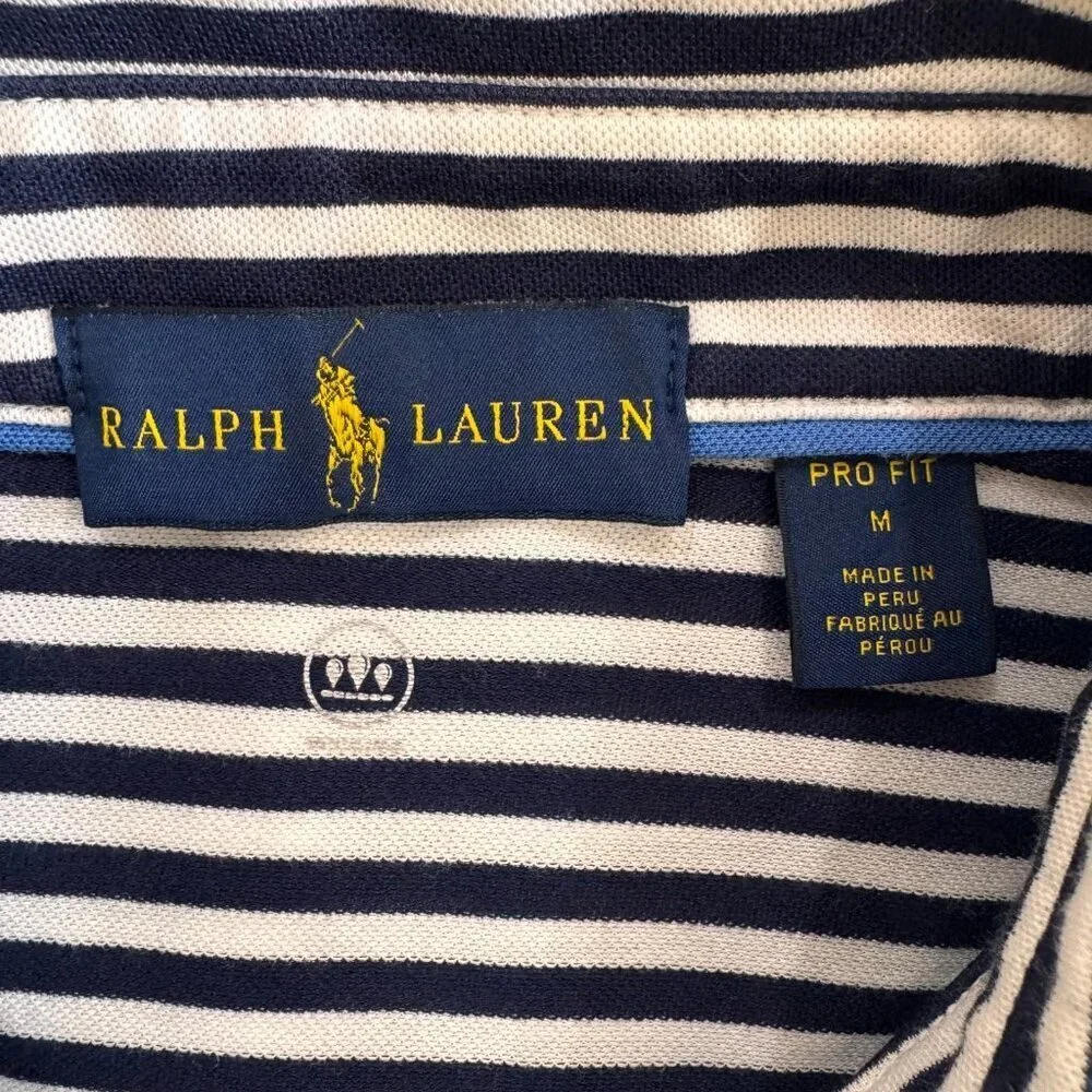 Ralph Lauren Stripe Golf Polo M PGA Patch ProFit Blue White Classic Country Club